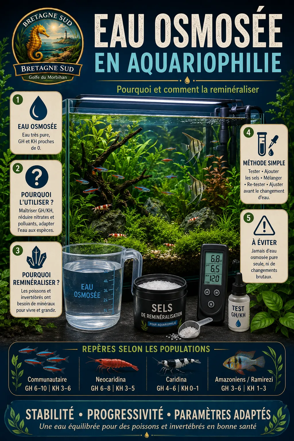 Infographie sur l’eau osmosée et sa reminéralisation en aquarium