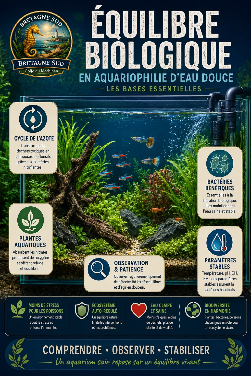 Infographie sur l’équilibre biologique d’un aquarium d’eau douce