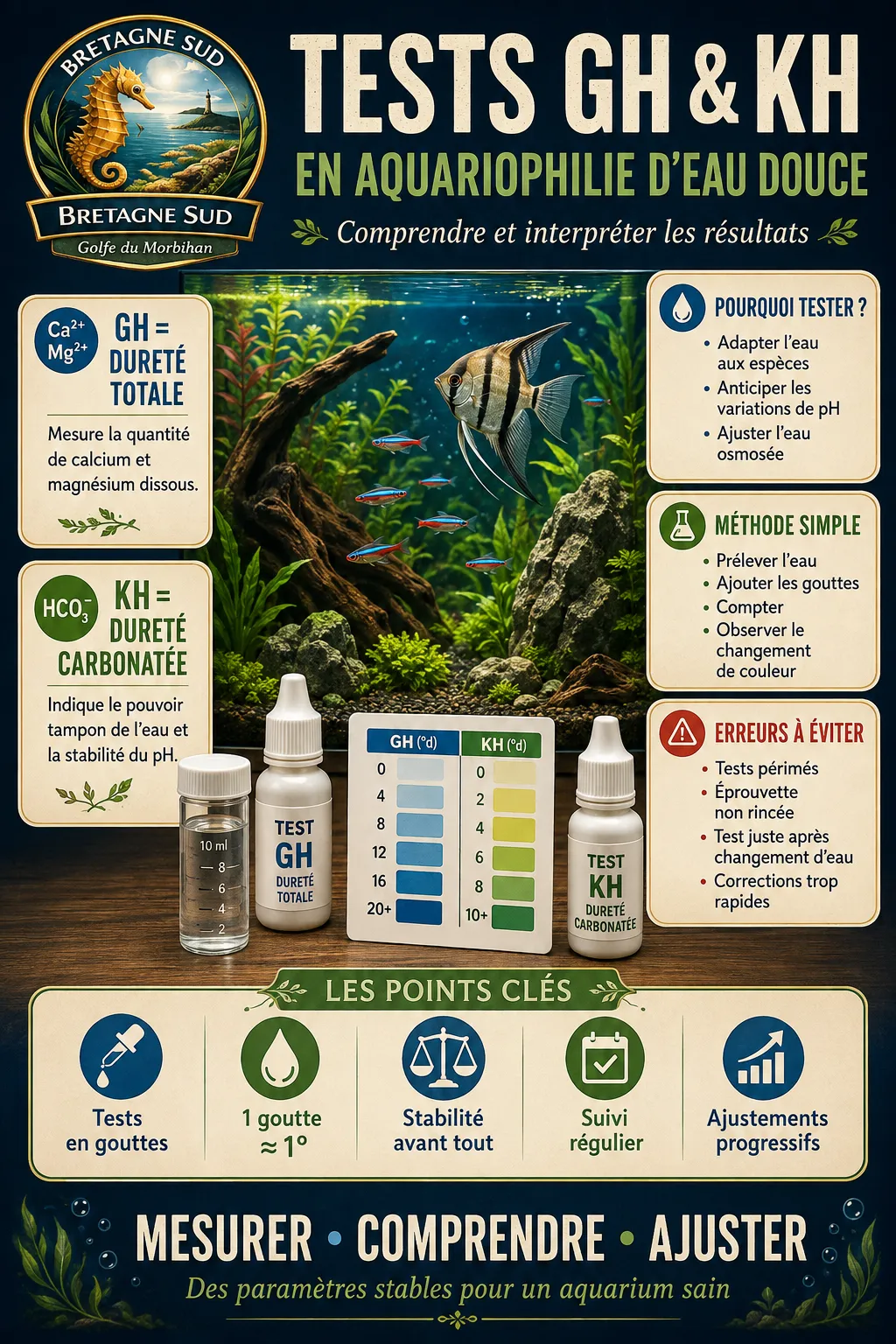 Infographie sur les tests GH et KH en aquarium d’eau douce