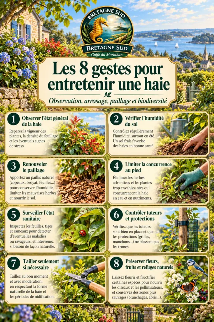 Infographie : huit gestes pour entretenir une haie