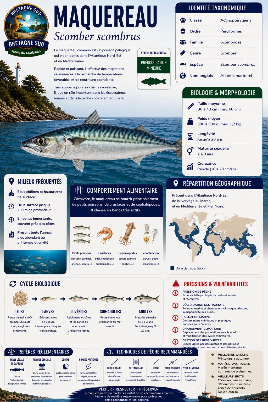 Infographie du maquereau commun en Bretagne Sud