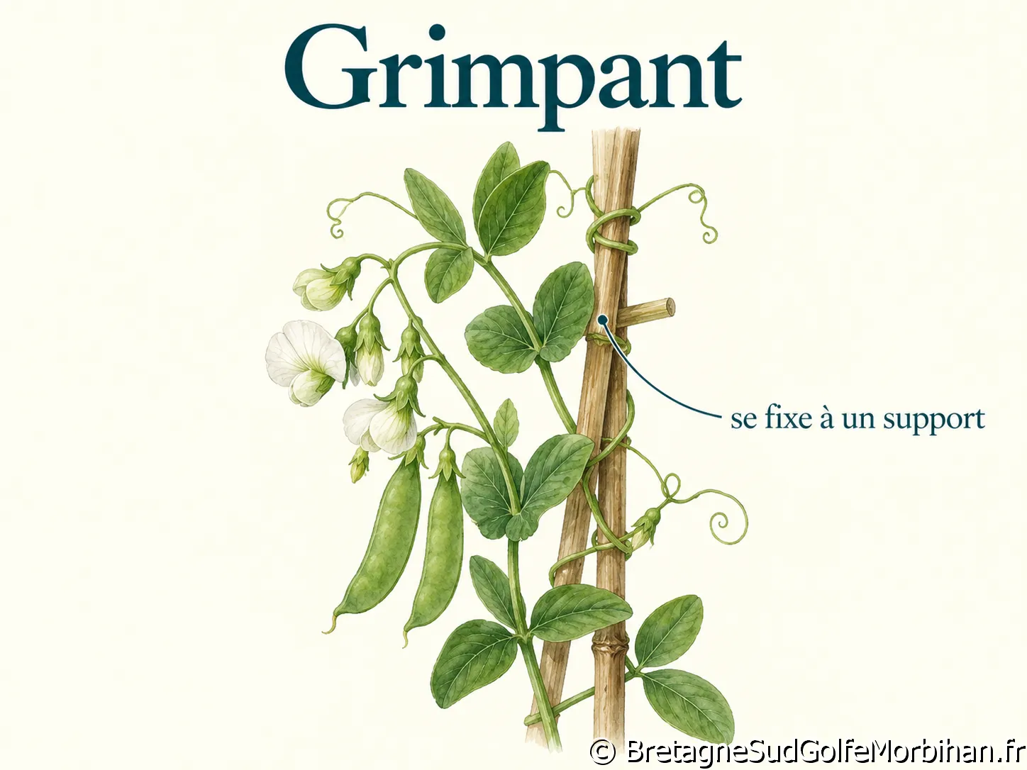 Plant de pois grimpant accroché à un tuteur
