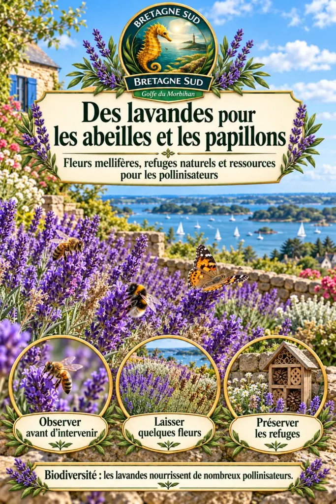 Lavandes bretonnes attirant abeilles et papillons du Morbihan
