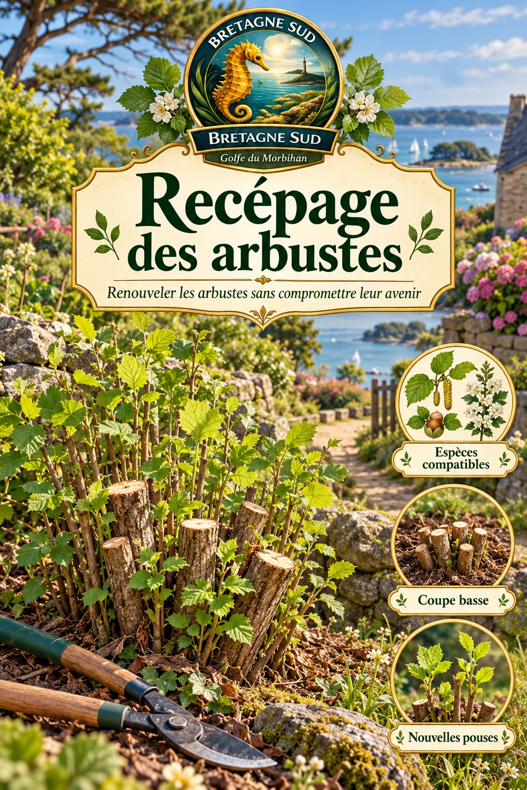 Affiche sur le recépage d’arbustes en Bretagne Sud