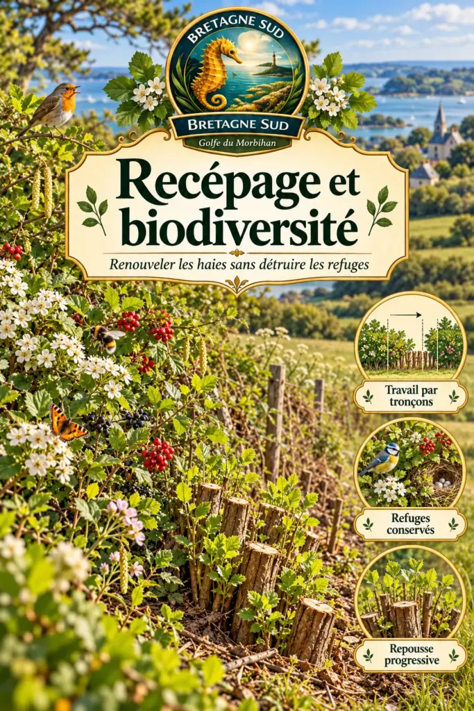 Affiche bretonne sur le recépage des haies et biodiversité