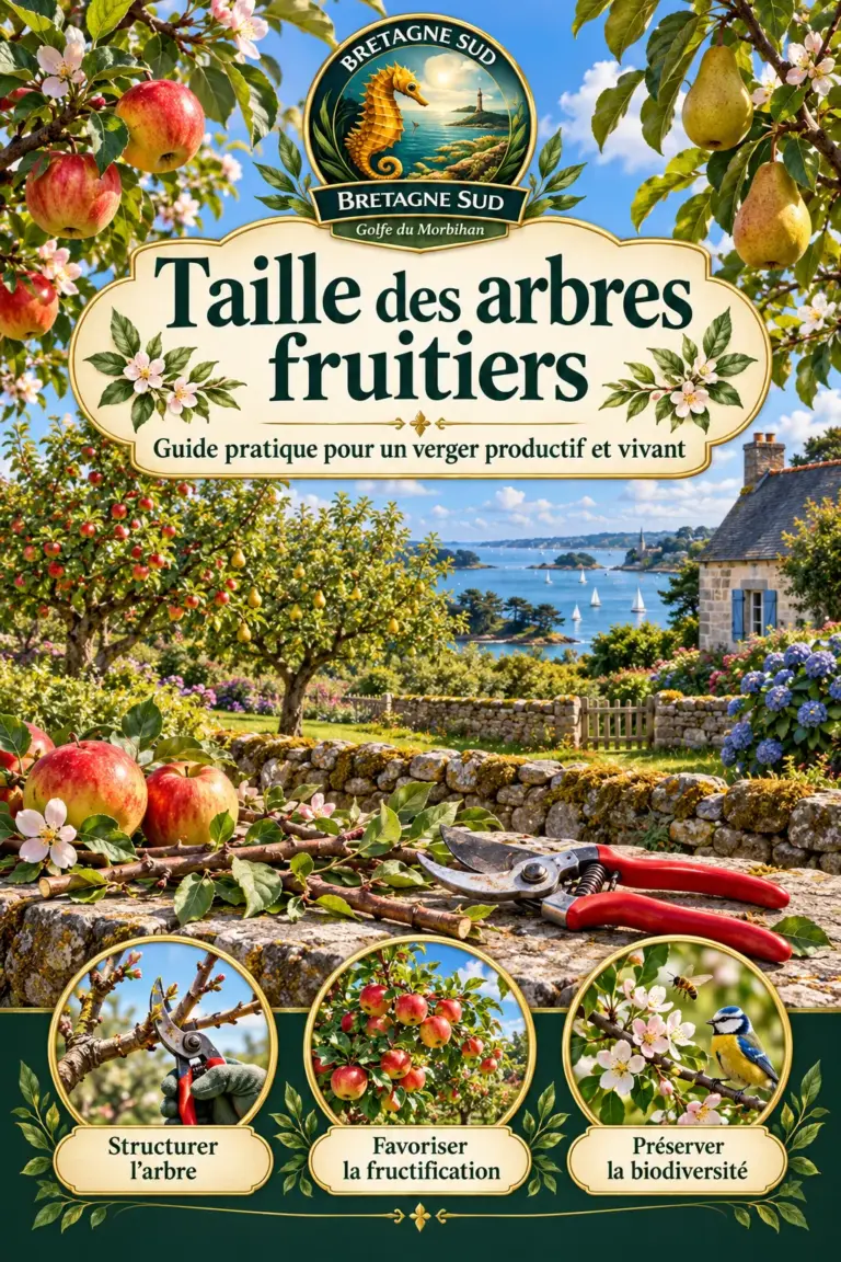Affiche guide de taille des arbres fruitiers en Bretagne Sud