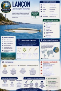 Infographie sur le lançon Ammodytes tobianus en Bretagne