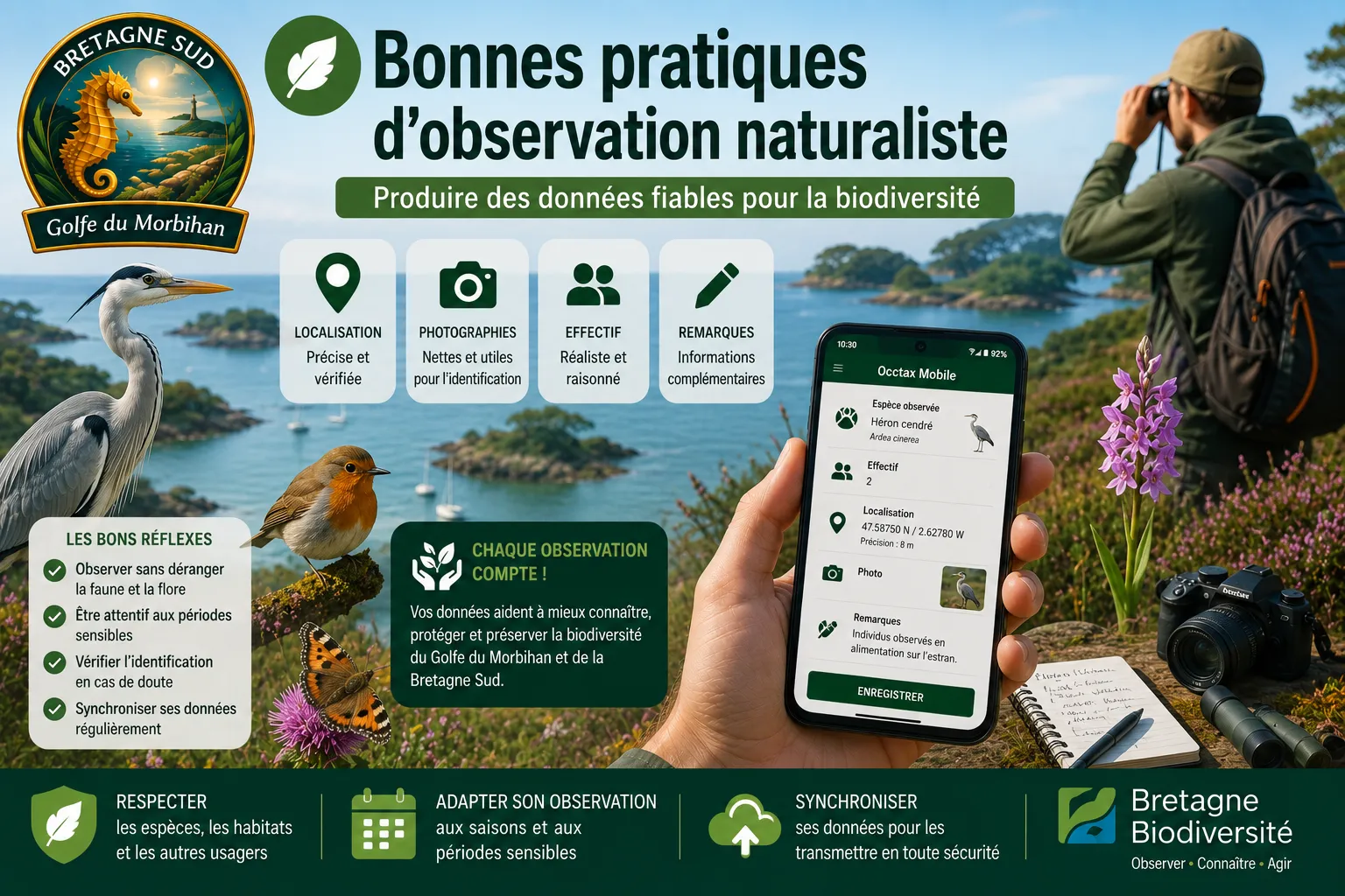 Affiche bonnes pratiques d’observation naturaliste en Bretagne