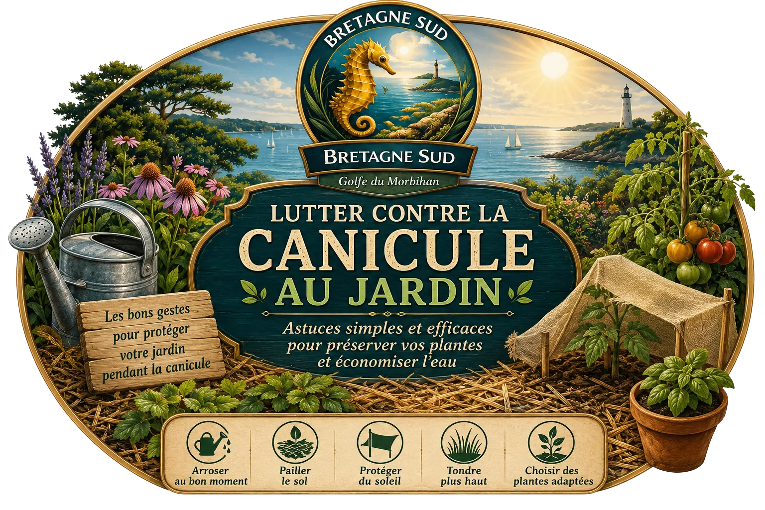 Affiche Bretagne Sud canicule au jardin