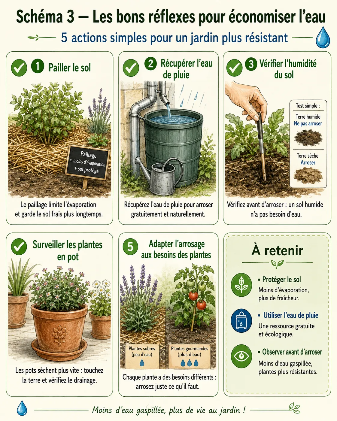 Infographie conseils pour économiser l’eau au jardin