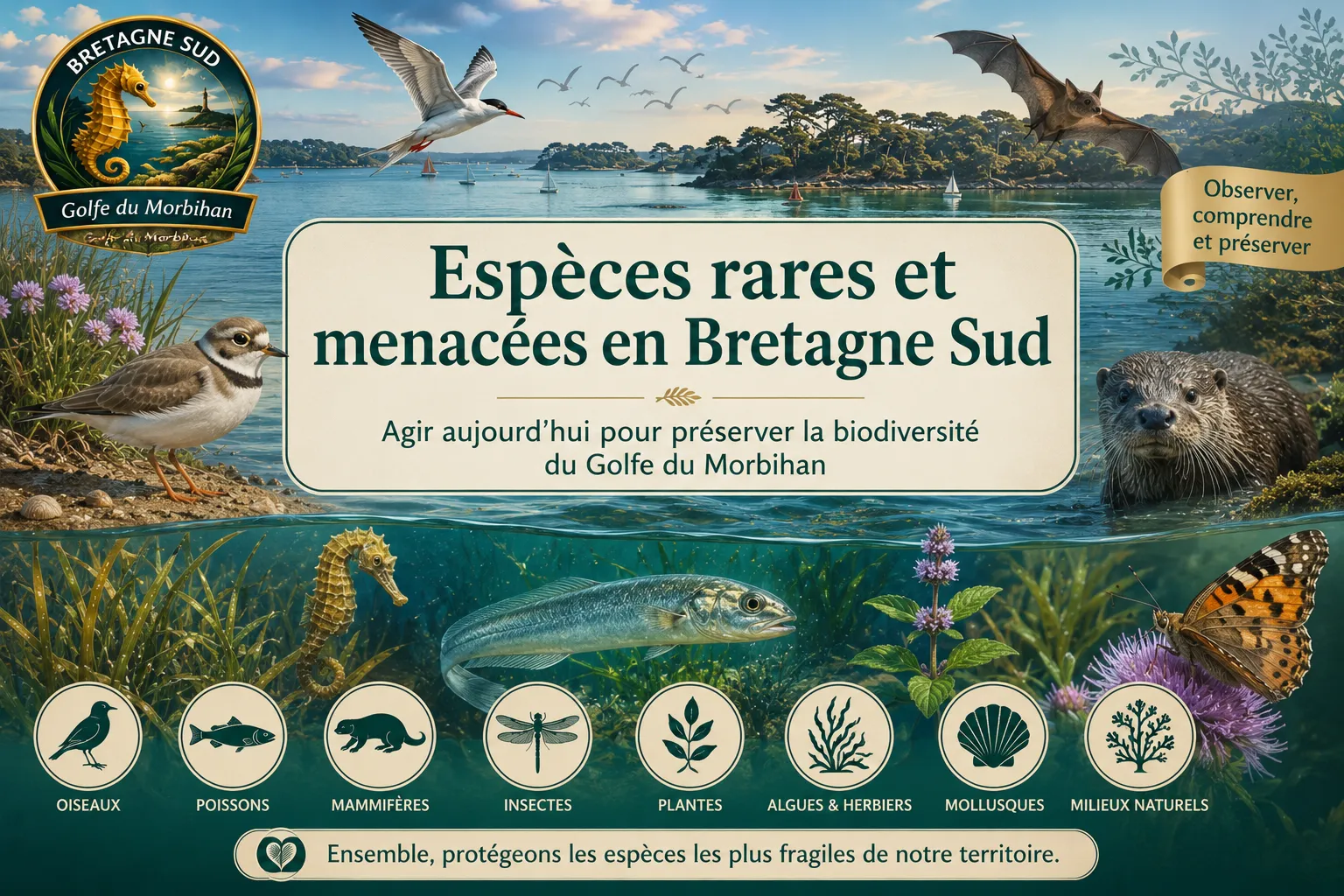 Affiche espèces rares Bretagne Sud Golfe du Morbihan