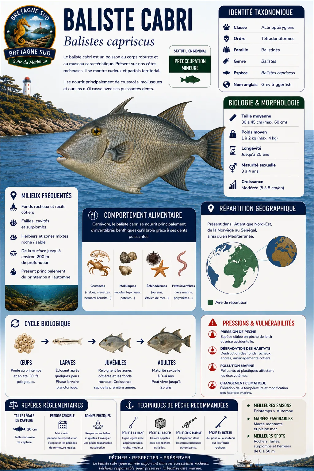 Infographie du baliste cabri en Bretagne Sud