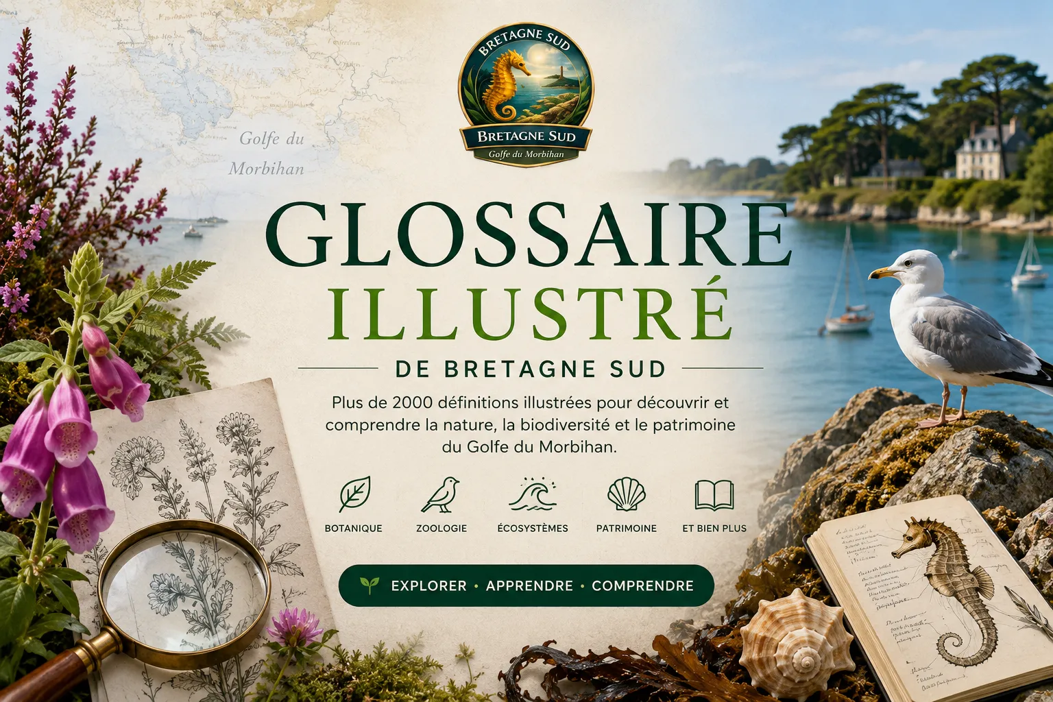 Affiche glossaire illustré Bretagne Sud côte mer