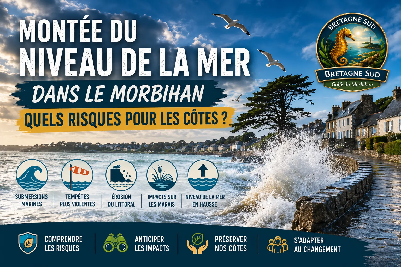 Vagues frappant digue en Bretagne Sud