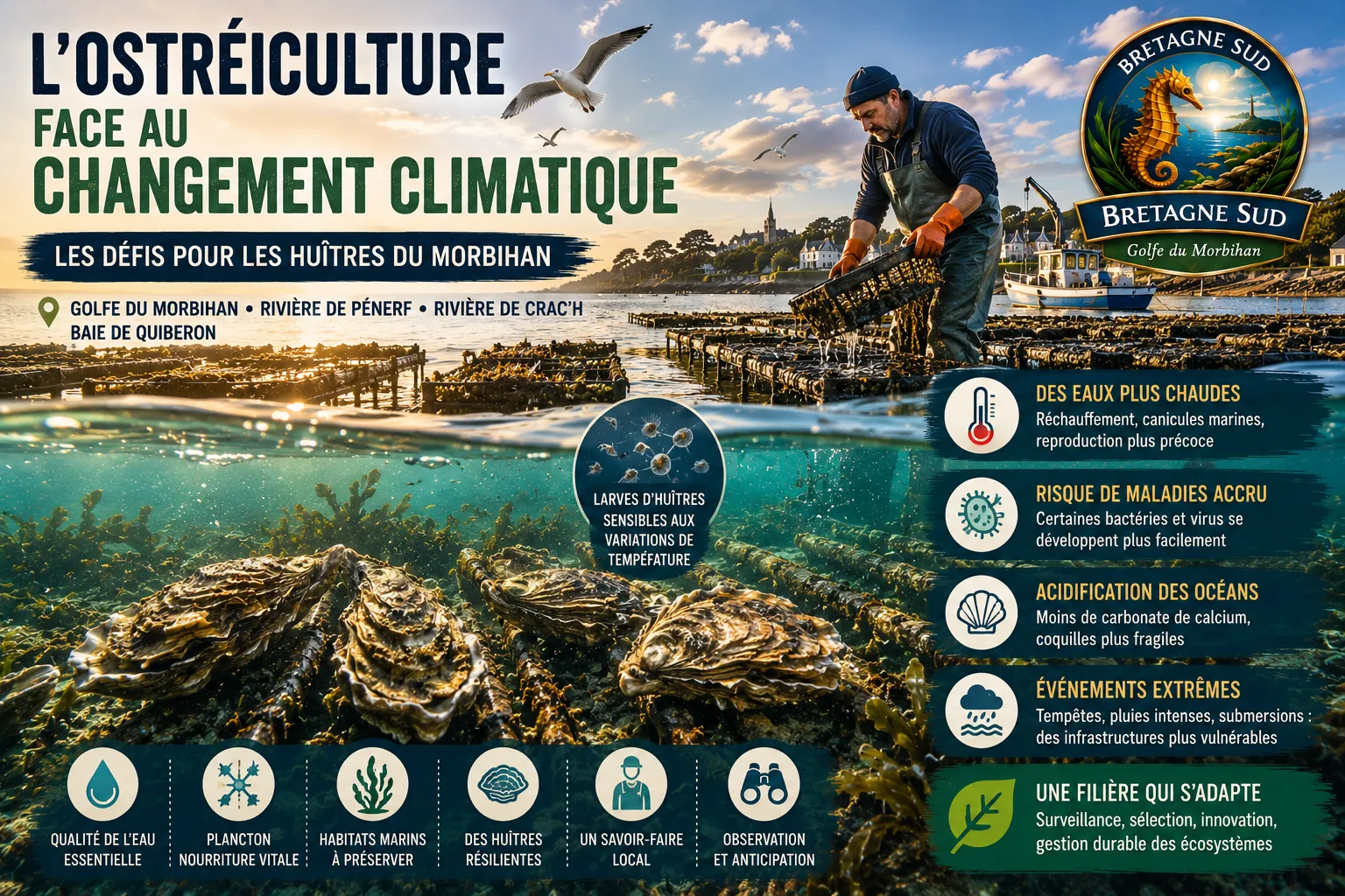 L’ostréiculture face au changement climatique : quels défis pour les huîtres du Morbihan ?