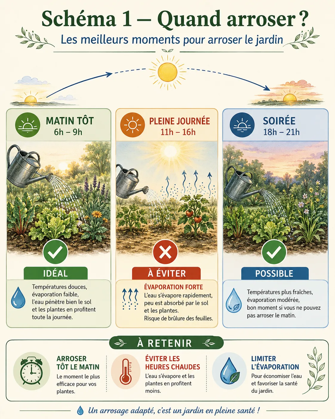 Infographie horaires idéaux pour arroser le jardin