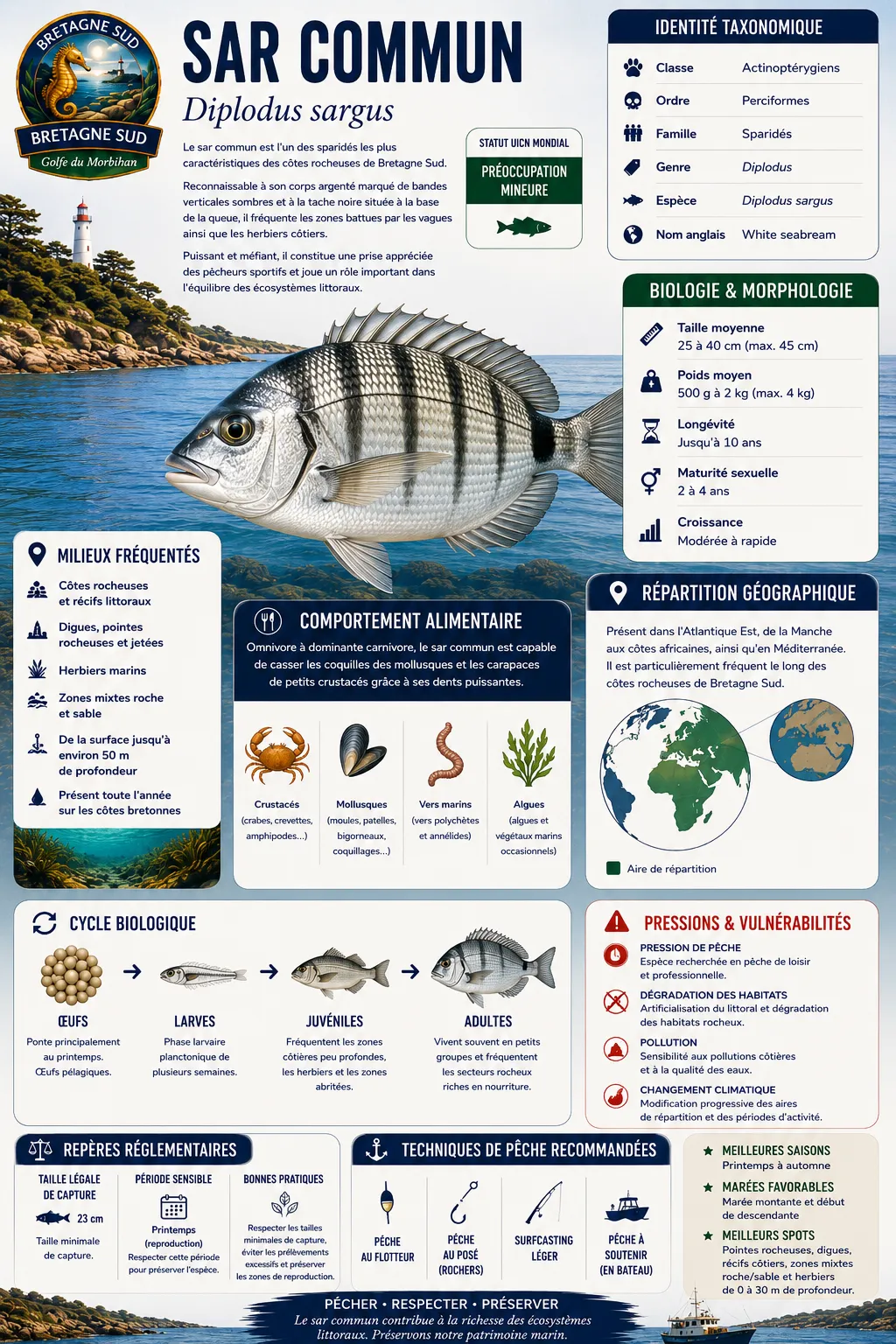 Infographie du sar commun en Bretagne Sud