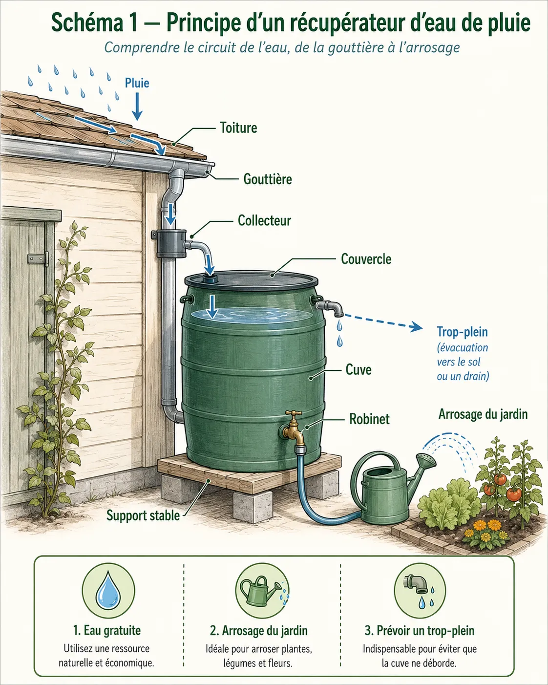 Schéma récupérateur d’eau de pluie domestique
