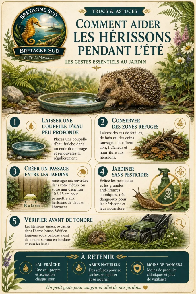 Infographie sur la protection des hérissons au jardin l’été
