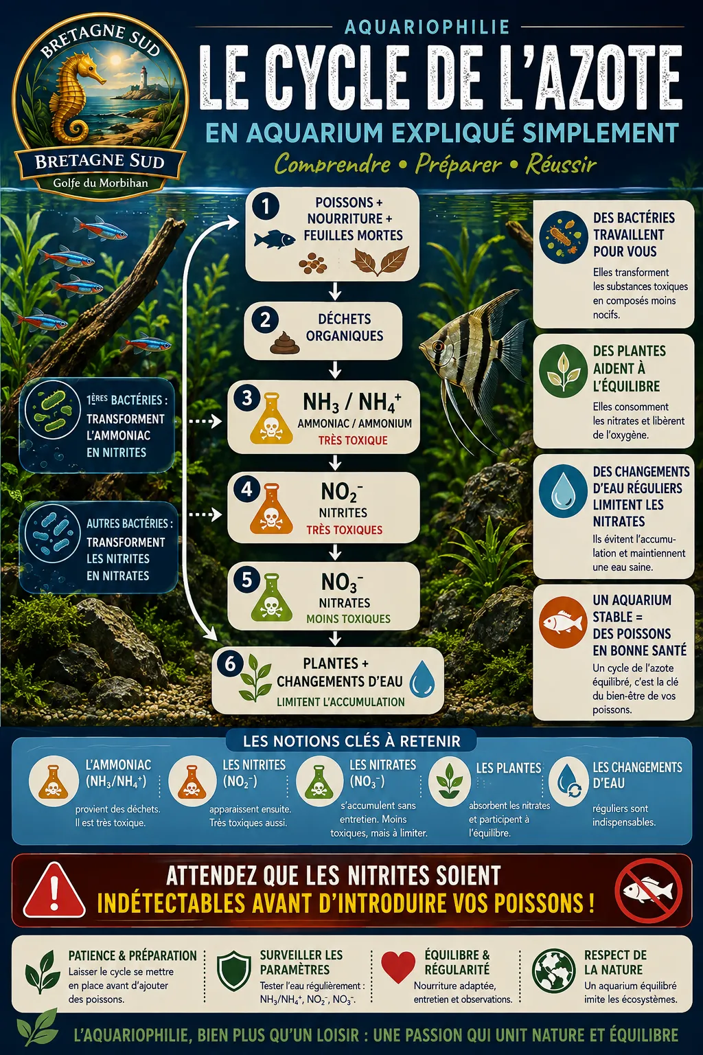 Infographie du cycle de l’azote dans un aquarium