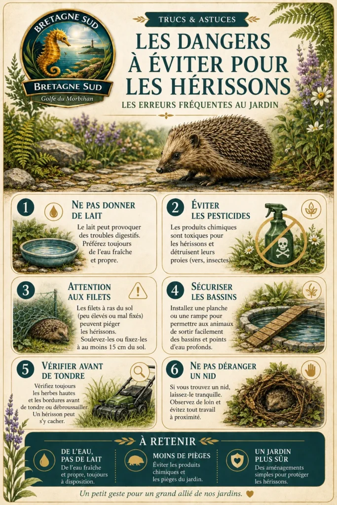 Infographie sur les dangers du jardin pour hérissons