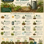 Infographie sur 16 gestes pour économiser l’eau au jardin