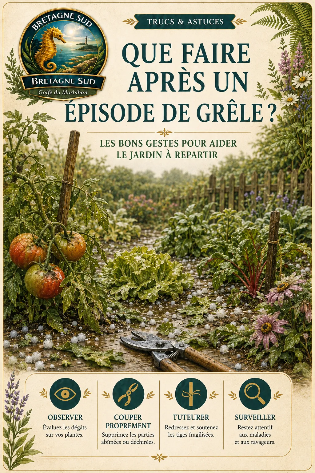 Affiche conseils jardin après une averse de grêle