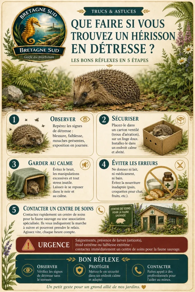 Infographie sur les gestes à adopter pour un hérisson en détresse