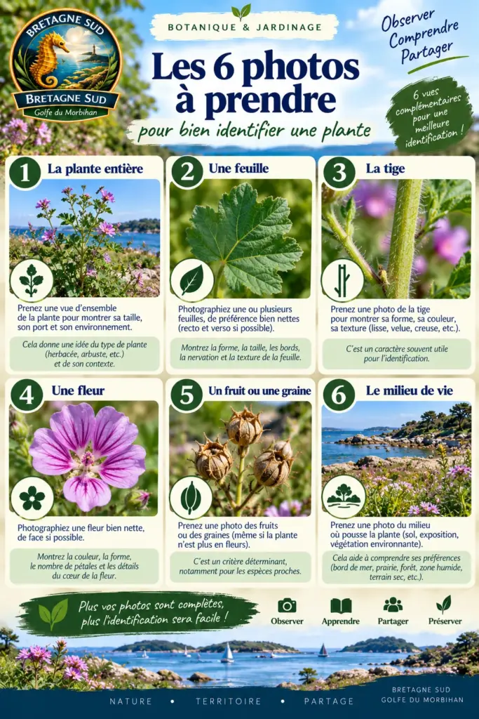Infographie des six photos nécessaires pour identifier une plante