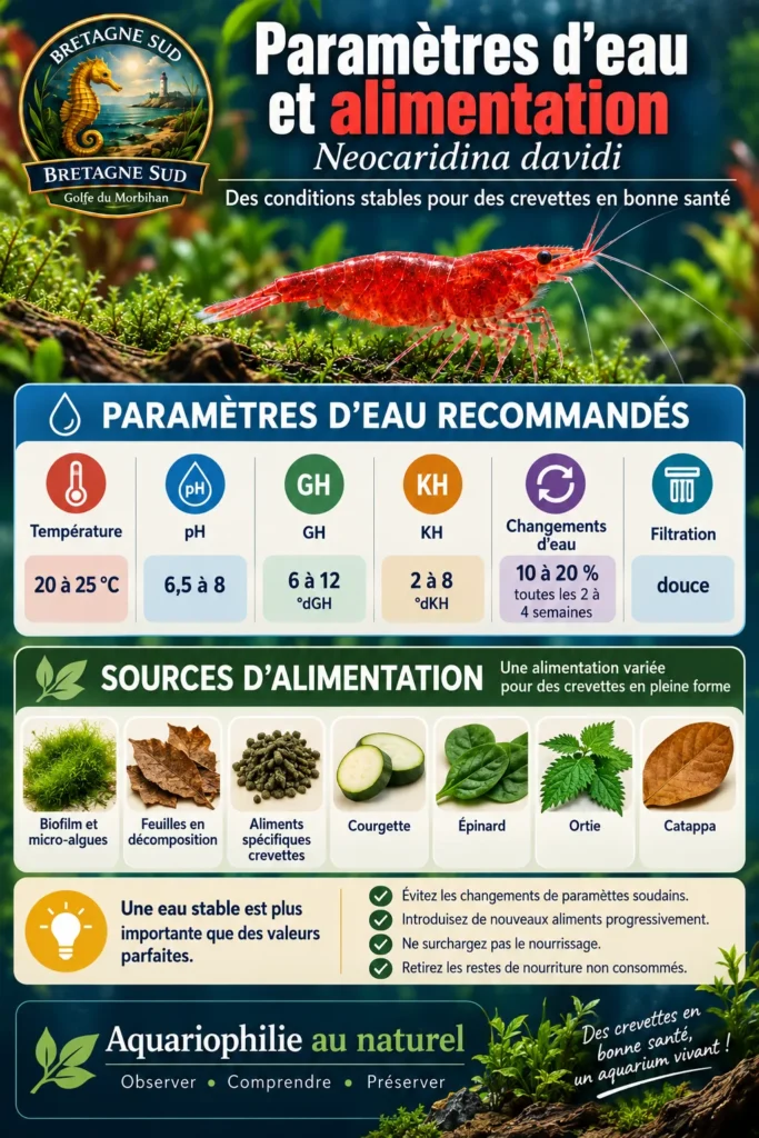 Infographie sur l’entretien des crevettes Neocaridina davidi