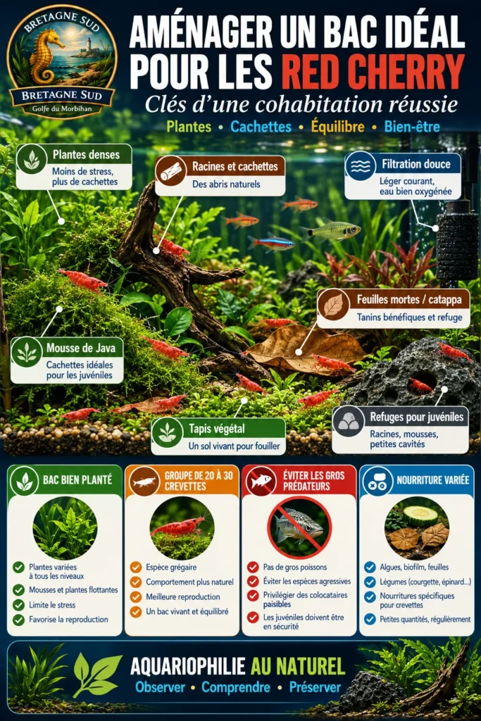 Infographie d’aquarium planté pour crevettes Red Cherry