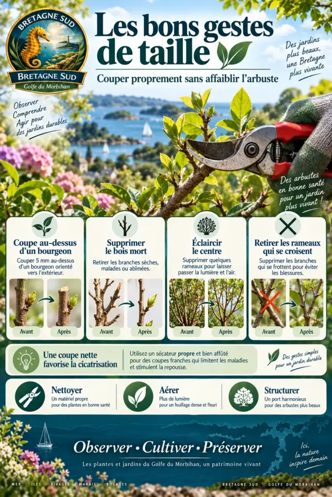 Infographie sur la taille des arbustes en Bretagne Sud