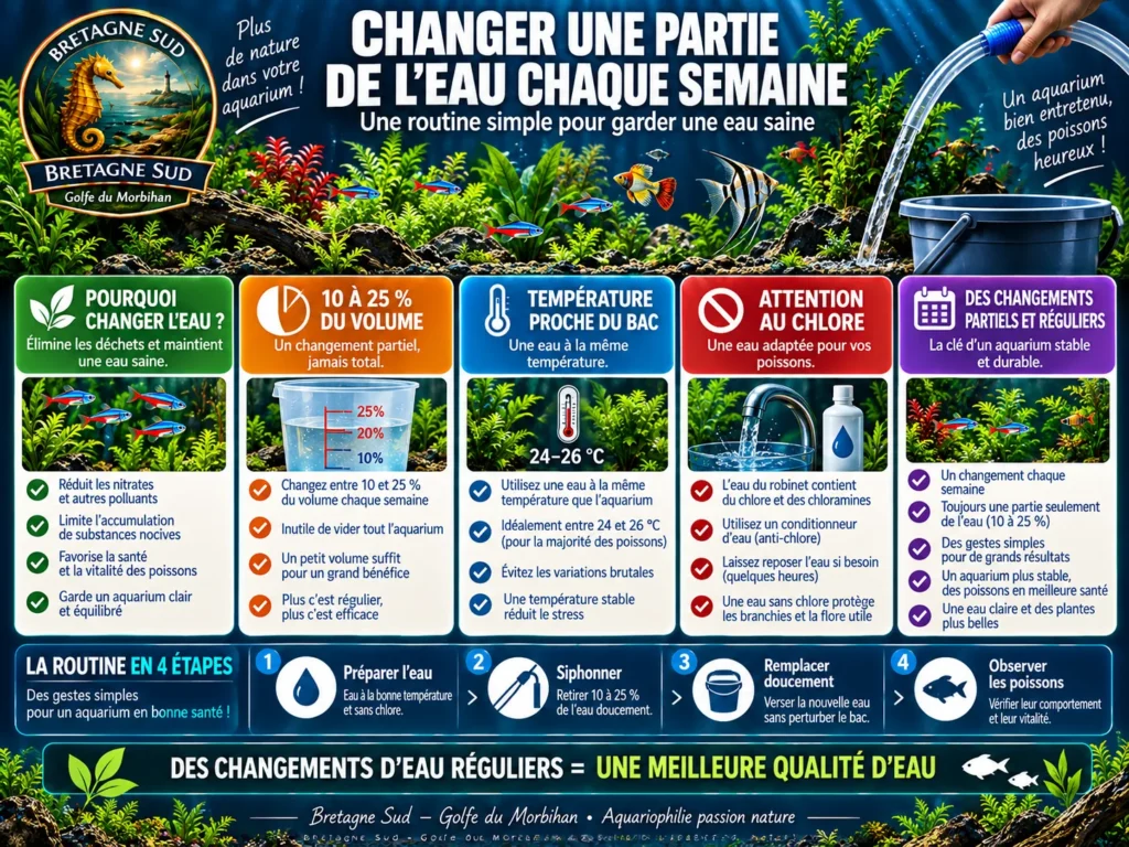 Infographie sur le changement d’eau hebdomadaire d’un aquarium