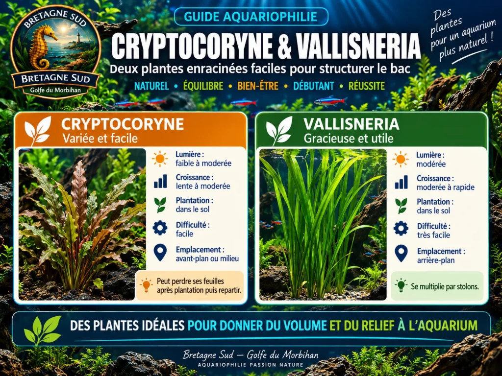 Guide comparatif Cryptocoryne et Vallisneria pour aquarium