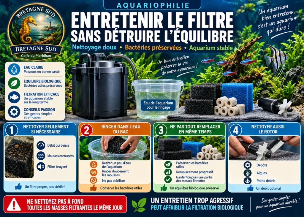 Infographie sur l’entretien doux d’un filtre d’aquarium