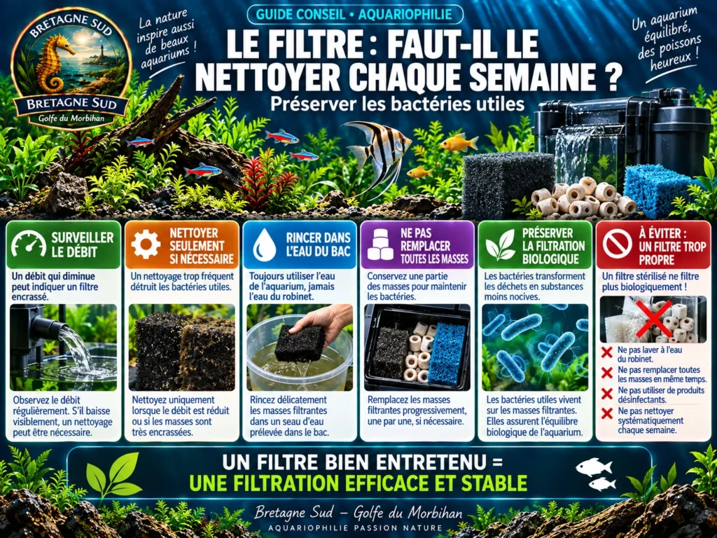 Infographie sur l’entretien hebdomadaire du filtre d’aquarium