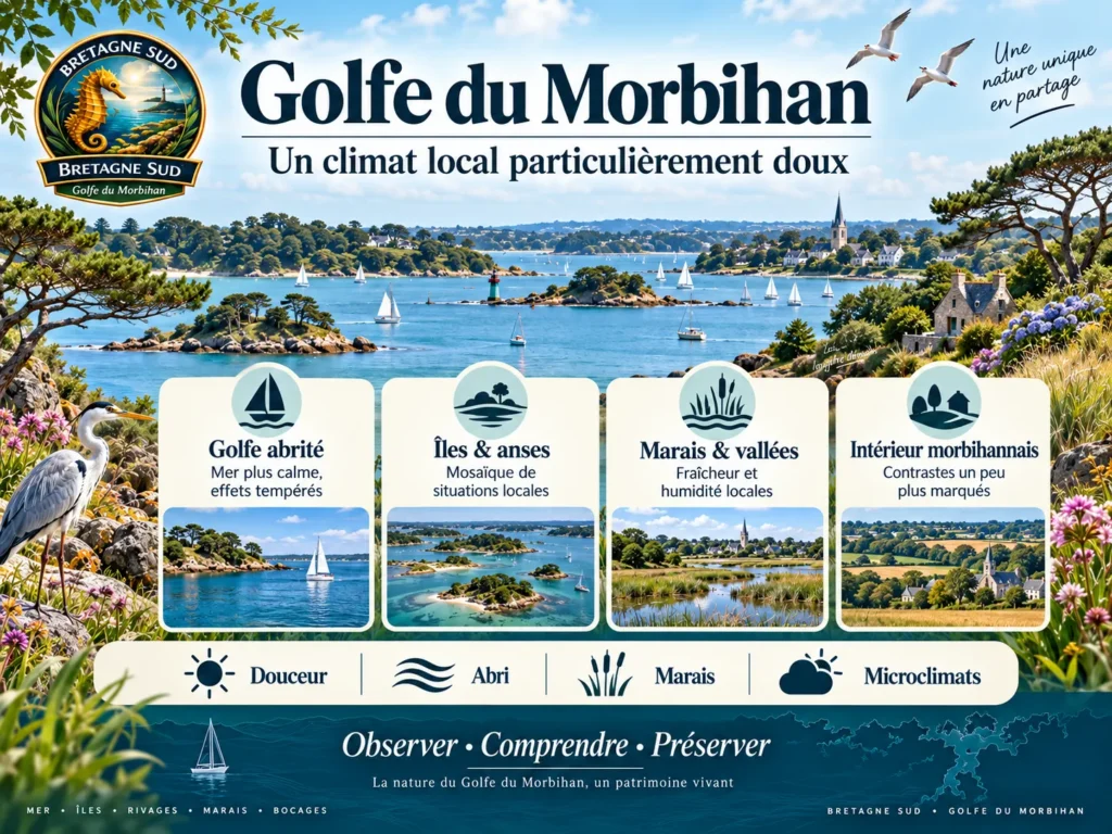Infographie sur le microclimat doux du golfe du Morbihan
