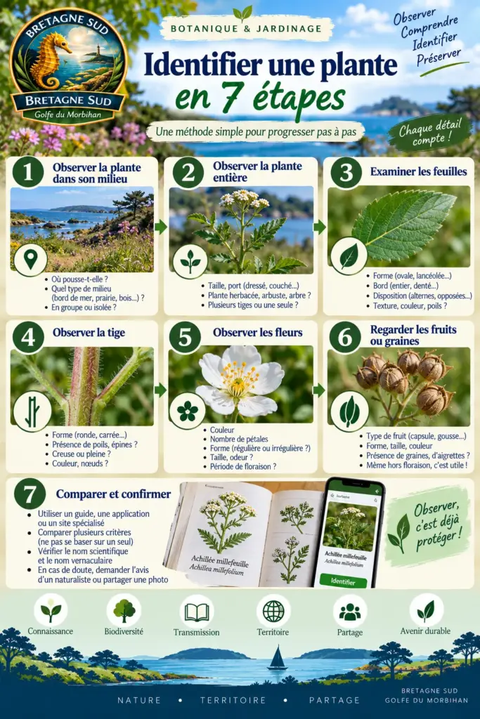 Infographie en sept étapes pour identifier une plante