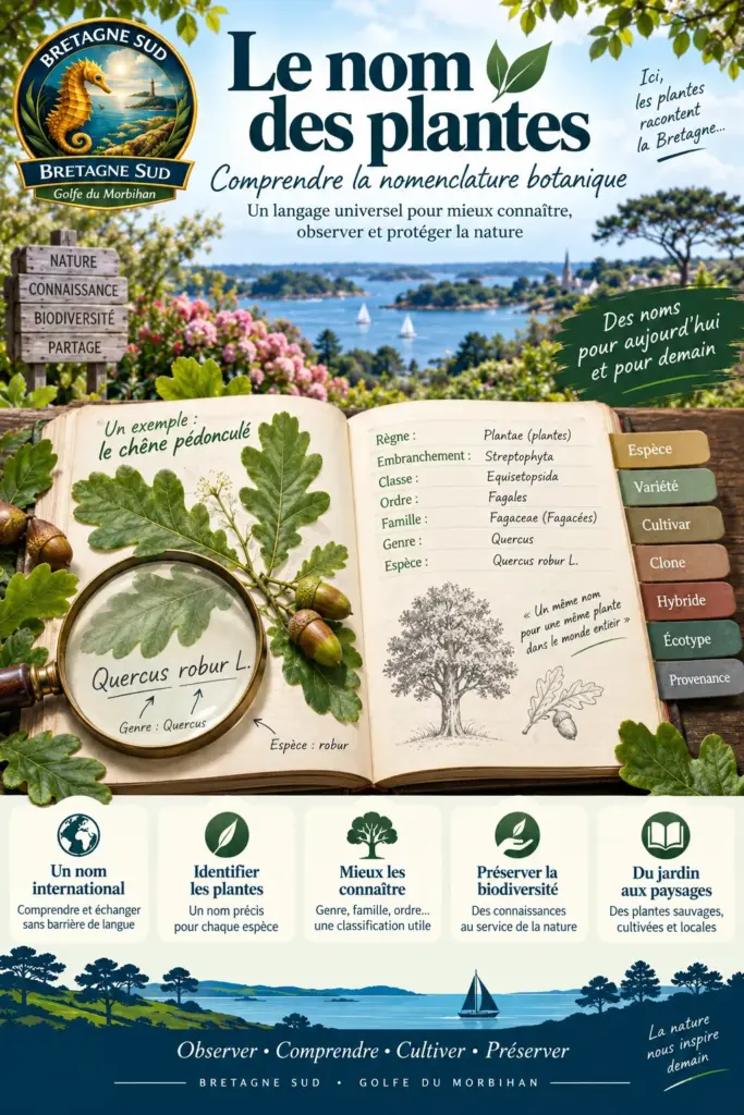 Affiche botanique sur la nomenclature des plantes en Bretagne Sud