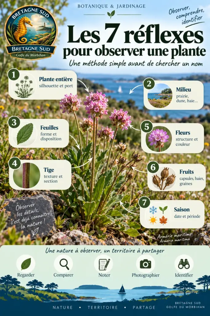Infographie des sept réflexes pour observer une plante