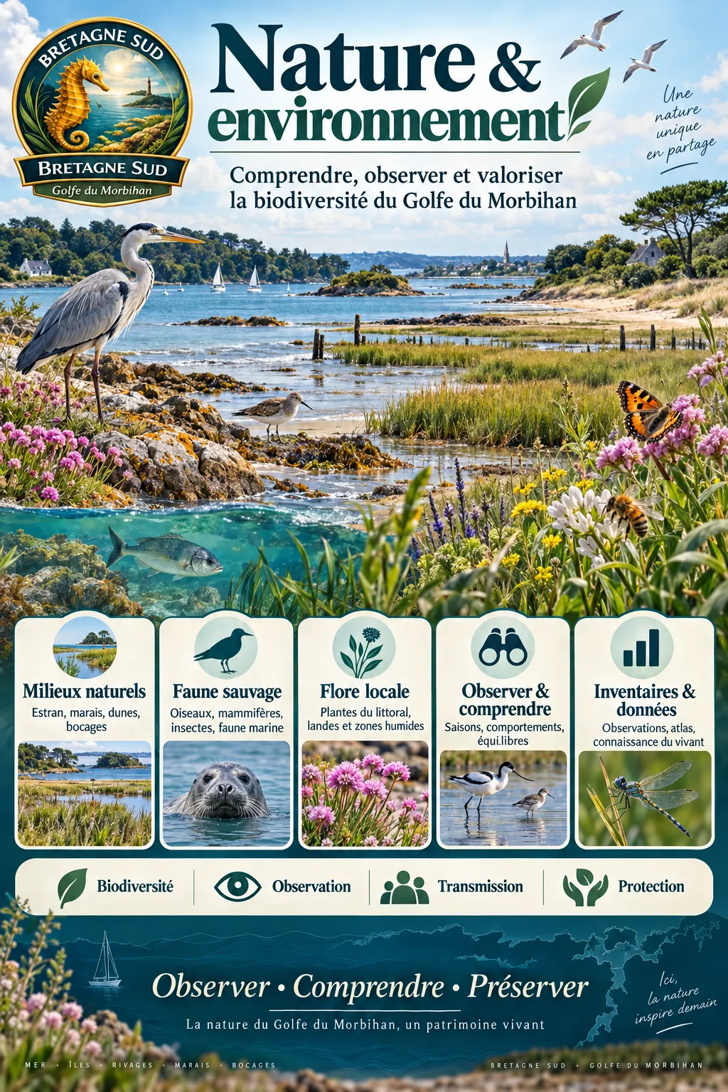 Affiche biodiversité du Golfe du Morbihan, Bretagne Sud