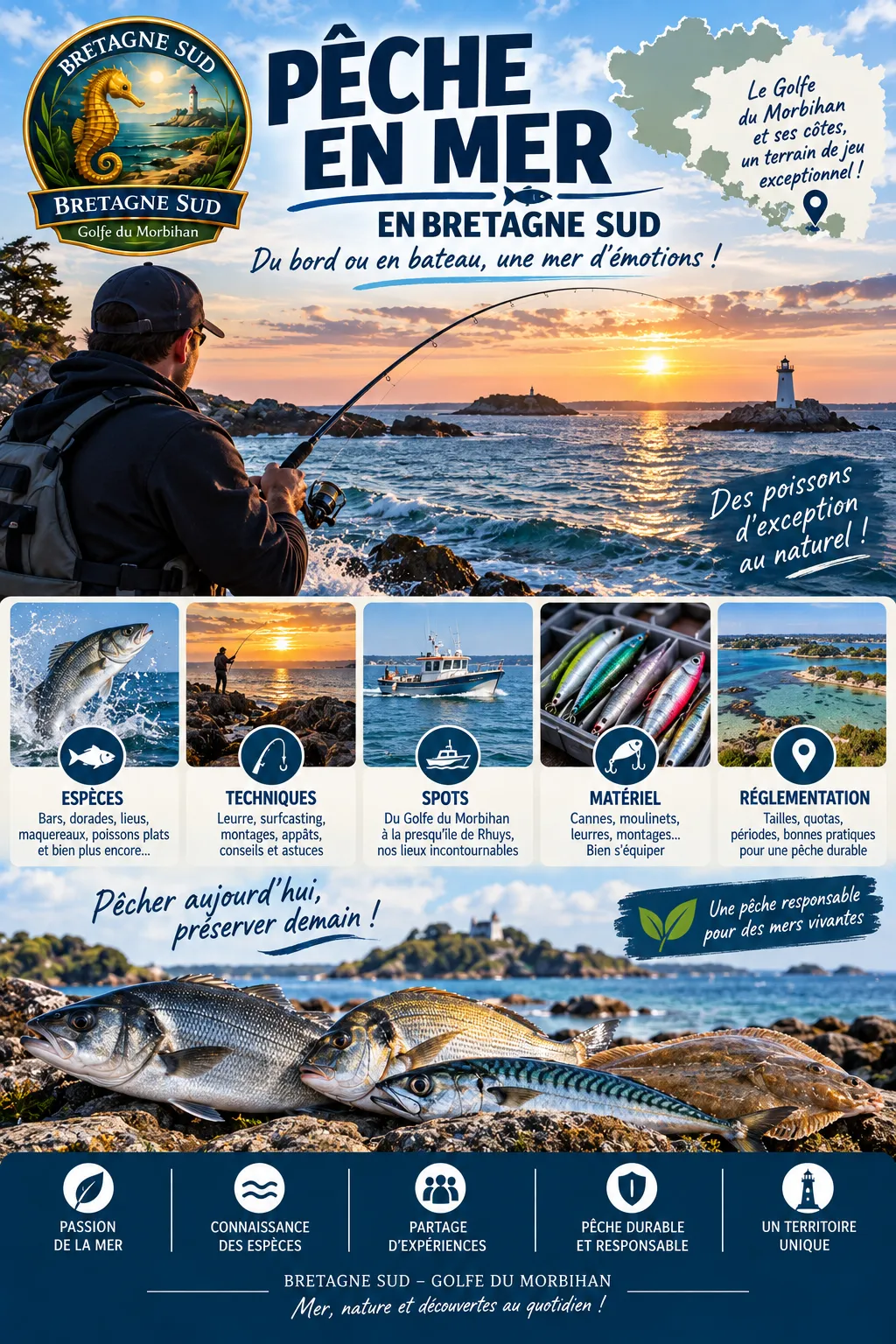 Affiche pêche en mer dans le golfe du Morbihan