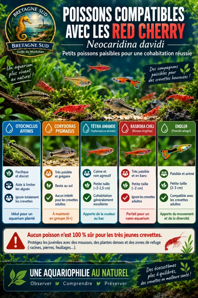Infographie des poissons compatibles avec les crevettes Red Cherry