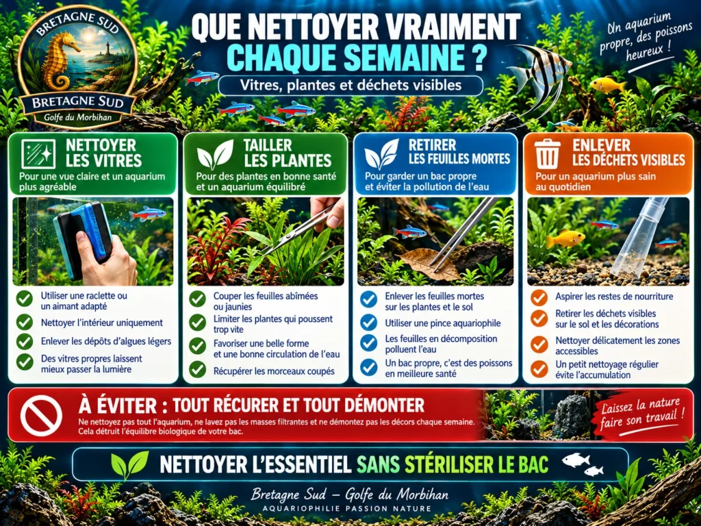 Infographie sur l’entretien hebdomadaire d’un aquarium planté