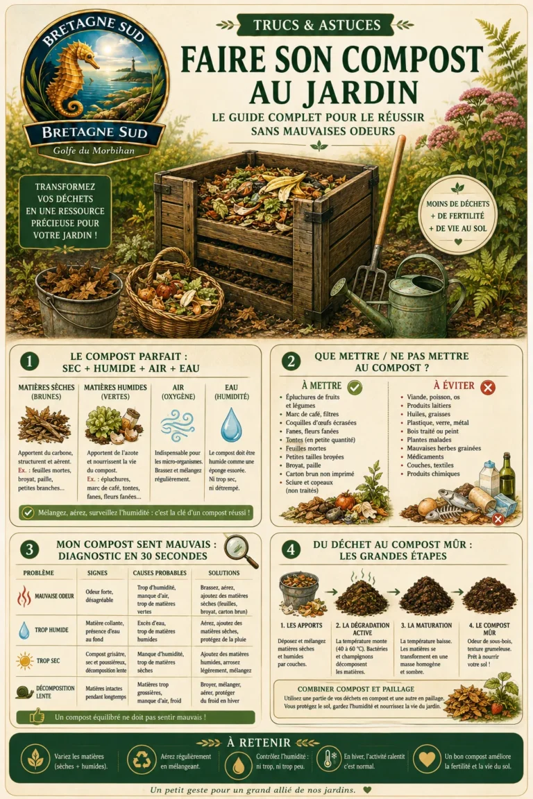 Infographie illustrée sur le compostage au jardin