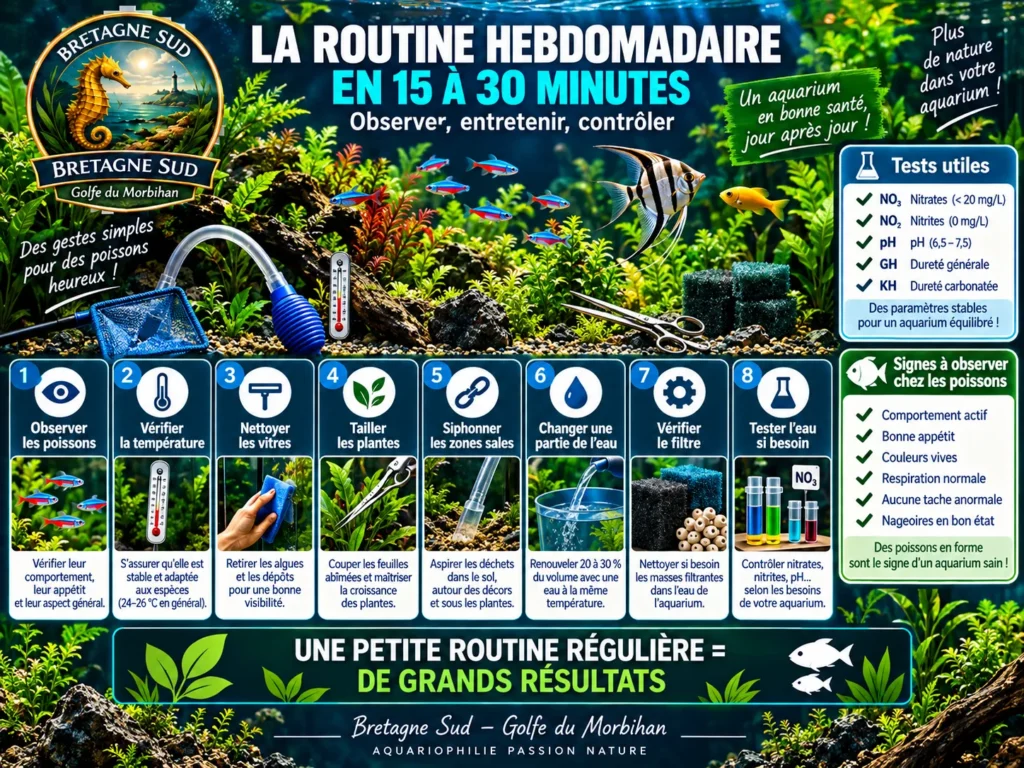 Infographie de routine hebdomadaire pour aquarium d’eau douce