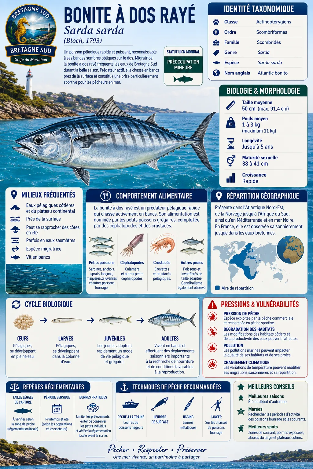 Infographie sur la bonite à dos rayé en Bretagne Sud