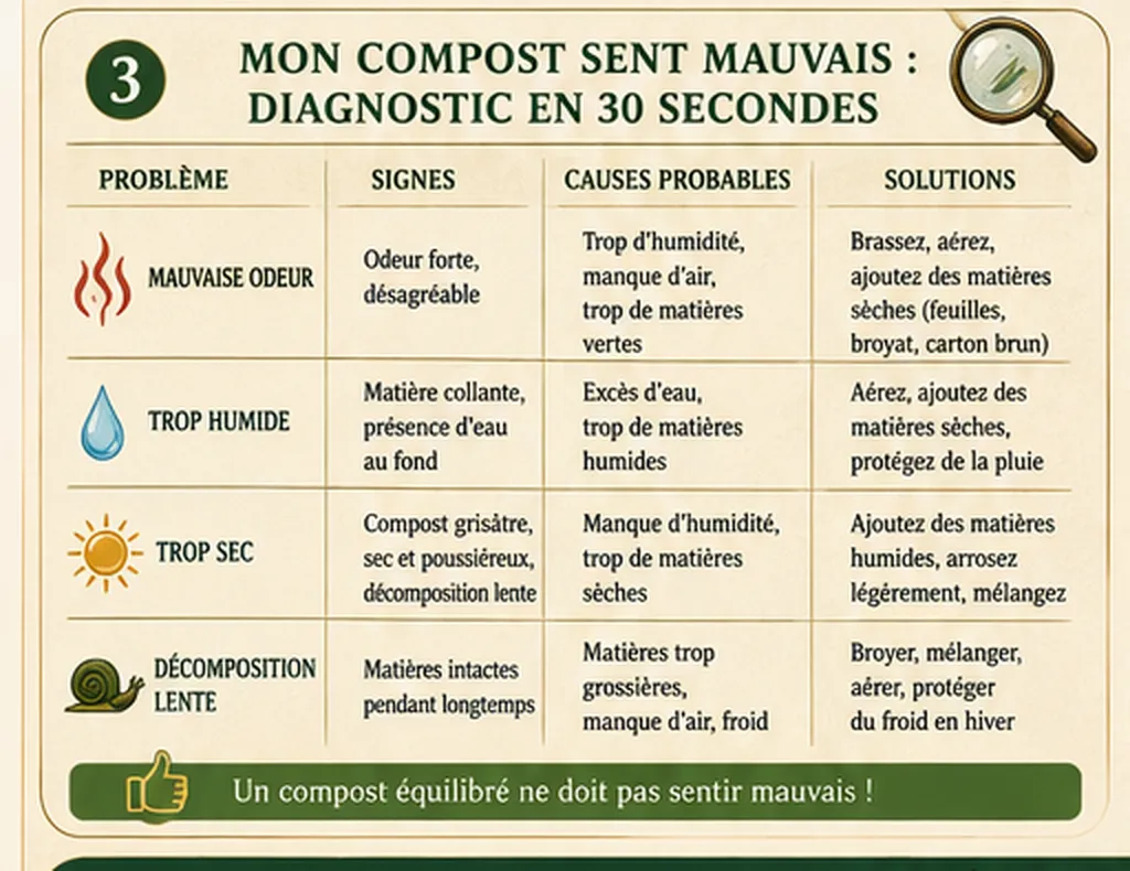 Tableau de diagnostic rapide pour compost malodorant