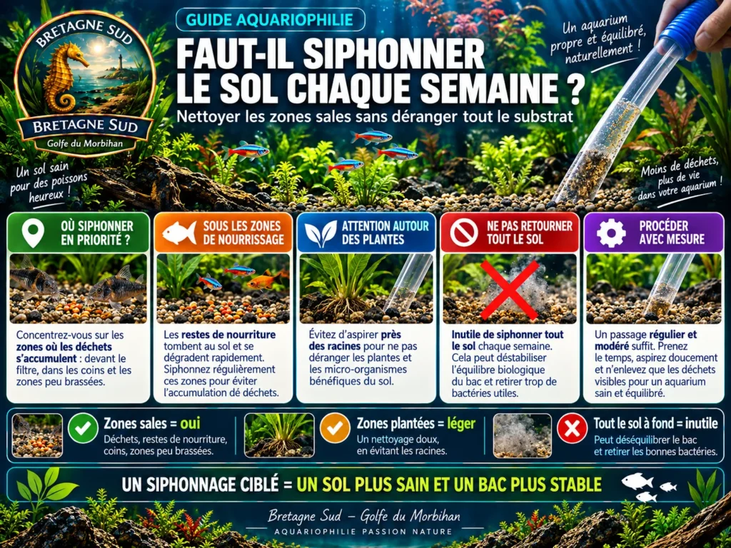 Infographie sur le siphonnage ciblé du sol d’aquarium