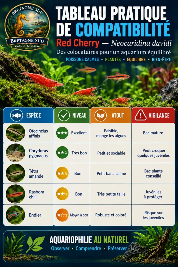 Tableau de compatibilité des crevettes Red Cherry en aquarium